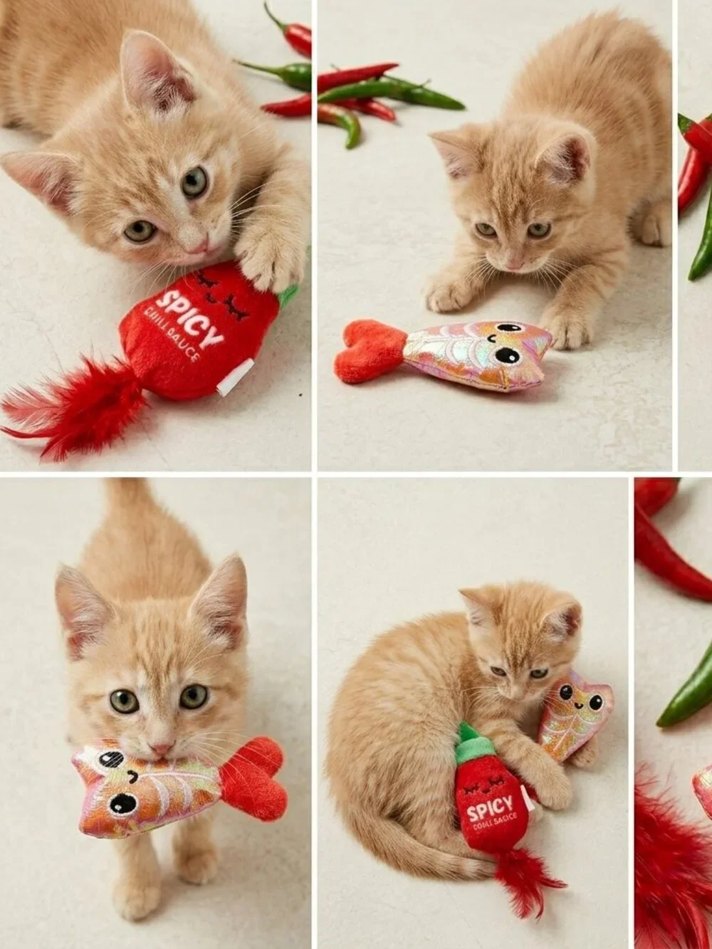 Quirky Kitty Purracha Hot Sauce & Shrimp Cat Plush Toy (2-Pack) Brand New